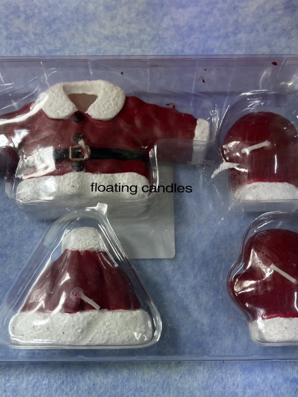 SANTA'S WORKBENCH SANTA'S SUIT FLOATING CANDLES 4 PIECES NEW